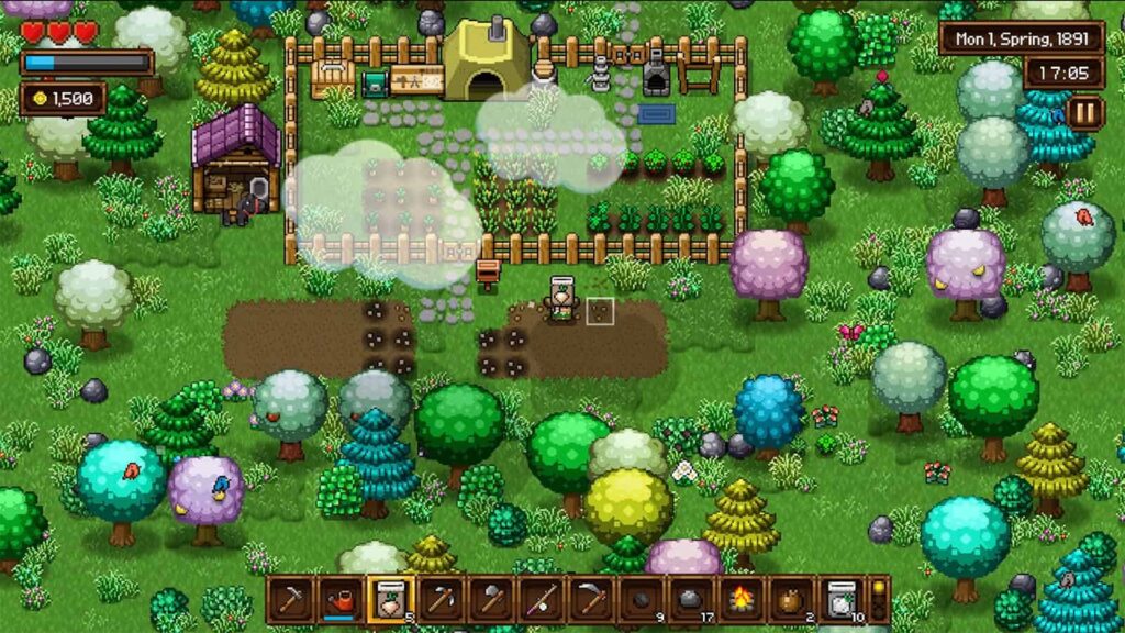 An official screenshot from my demo of Cattle Country, showing my farm.
