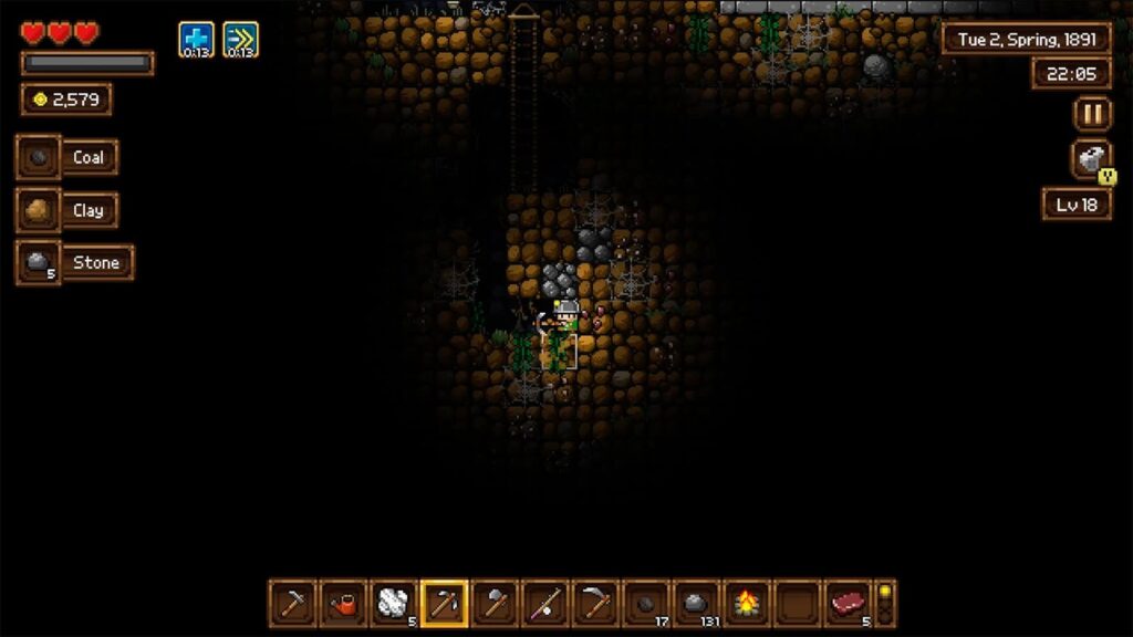 An official screenshot from my demo of Cattle Country, showing the game's mining mechanic.