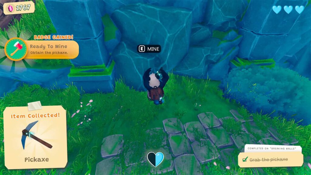 An official screenshot of Dancing Pandas: Ranger's Path showing me mining as part of a quest.