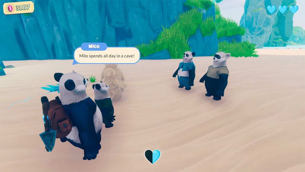 An official screenshot of Dancing Pandas: Ranger's Path showing me interacting with a family and discussing the lonely child.