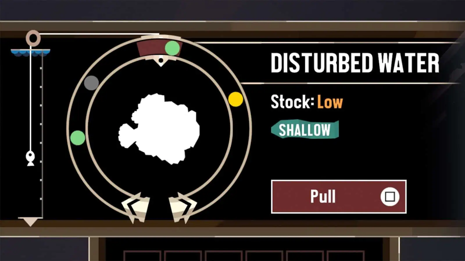 A screenshot from my Dredge game showing another of the many fishing mini-games.