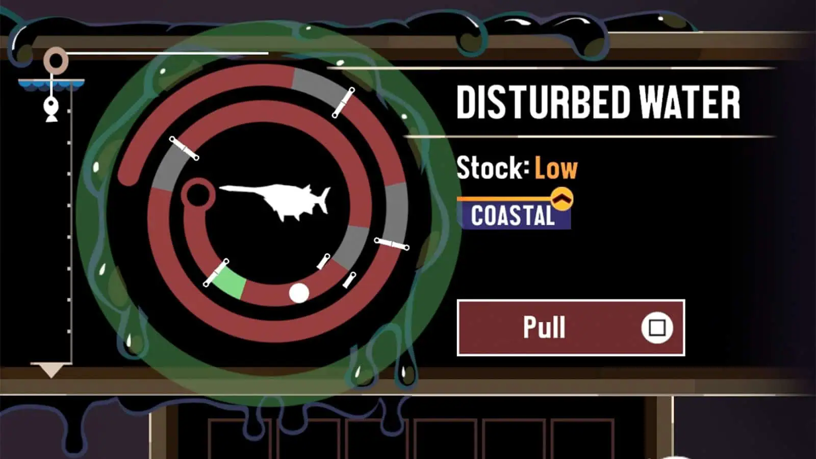 A screenshot from my Dredge game showing another of the many fishing mini-games.