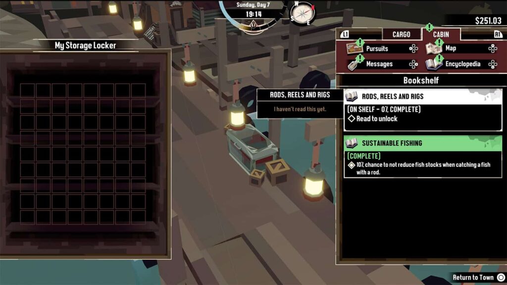 A screenshot from my Dredge game showing the cargo bookshelf.