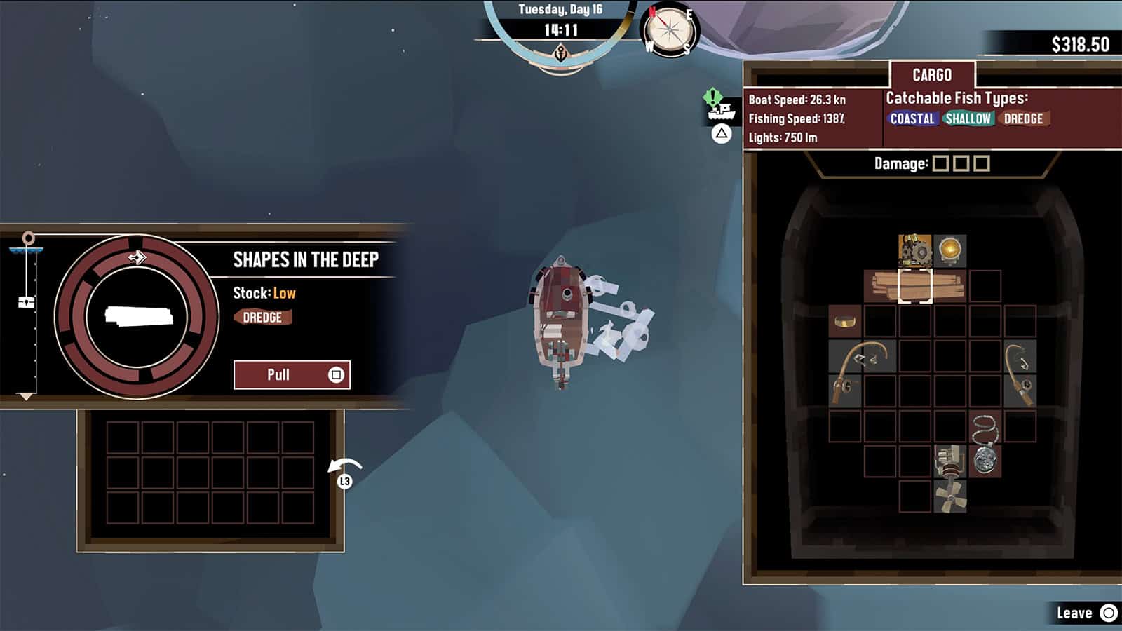 A screenshot from my Dredge game showing the Dredging mini-game.