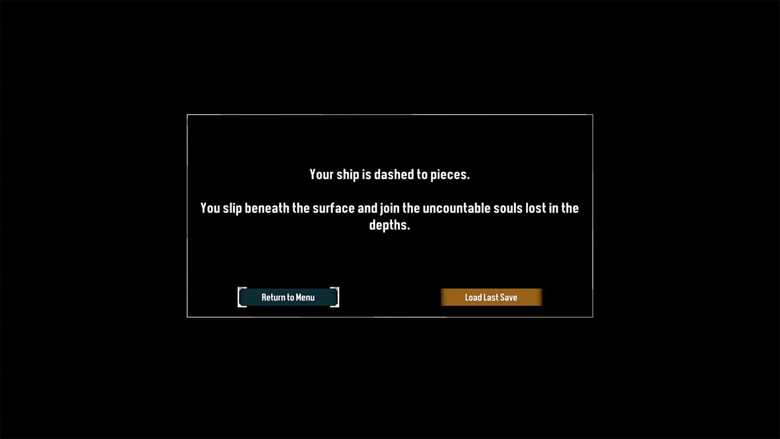 The official Game Over screen from my Dredge game.