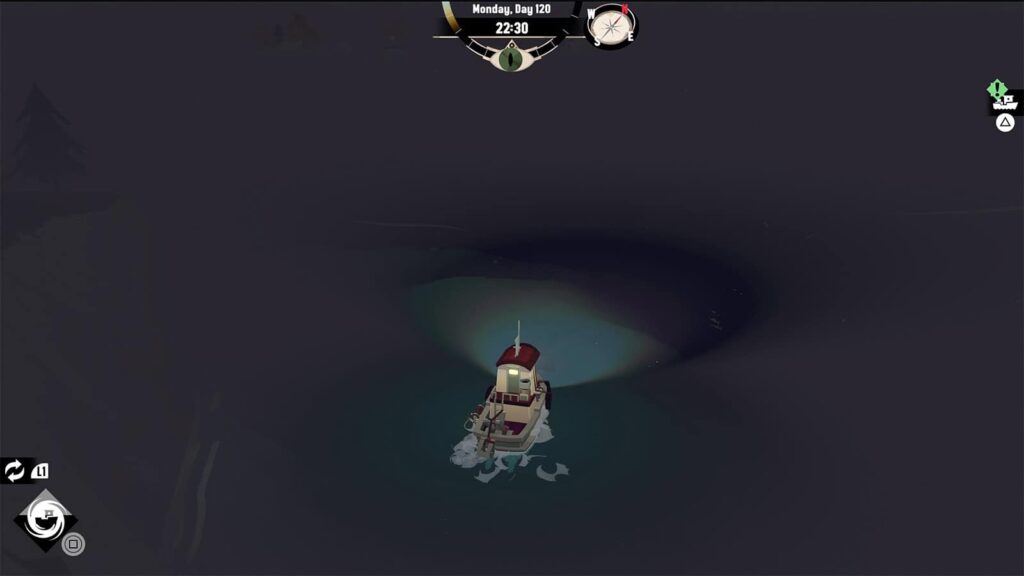 A screenshot from my Dredge game showing low panic.