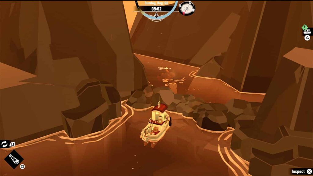 A screenshot from my Dredge game showing the location of the Coelacanth behind a wall you need to destroy in Devil's Spine.