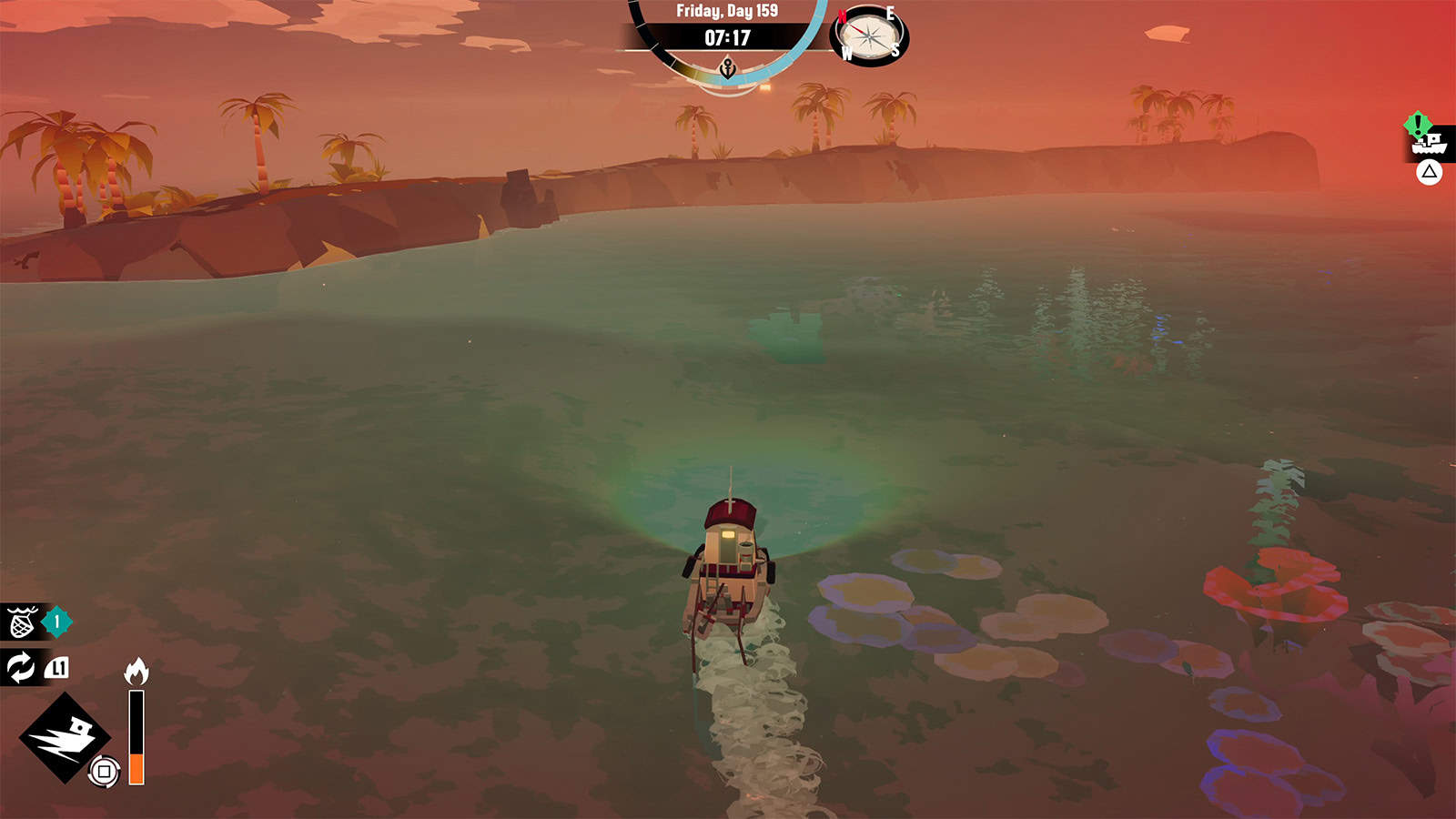 A screenshot from my Dredge game showing the trawling.