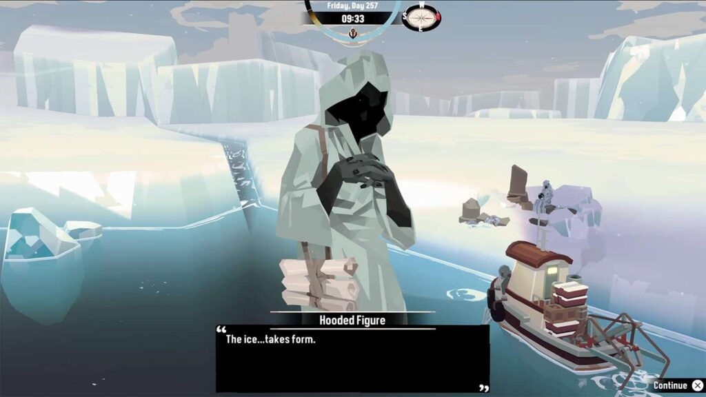 A screenshot from my Dredge game showing the Hooded Figure in White.