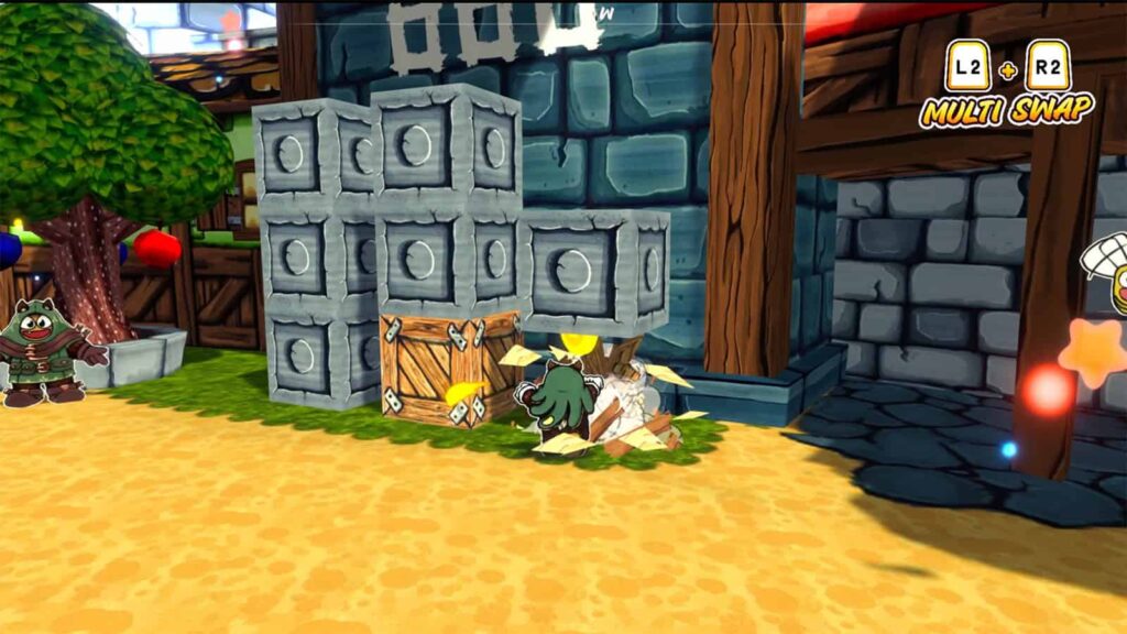A screenshot from Ruffy and the Riverside, showing how I transformed stone into wooden crates.