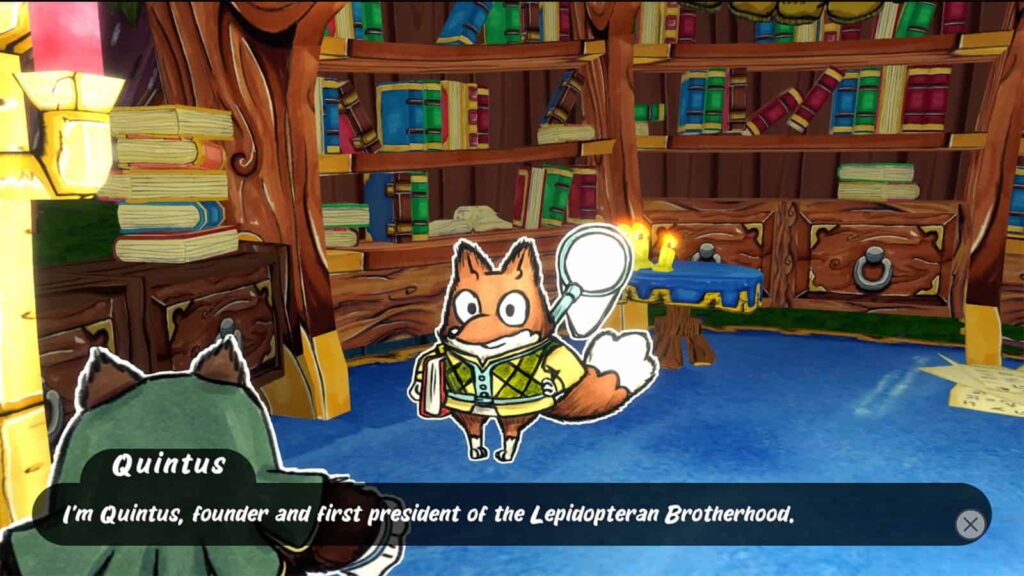 A screenshot from my preview of Ruffy and the Riverside, showing Master Qwin in the game's main town.