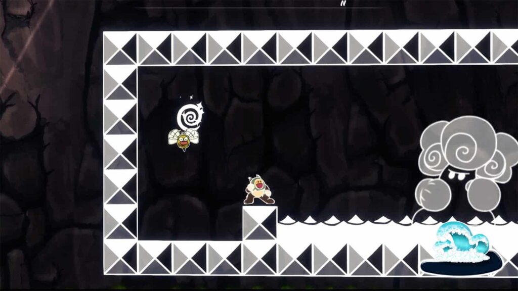 A screenshot from my preview of Ruffy and the Riverside, showing me solving a 2D puzzle.