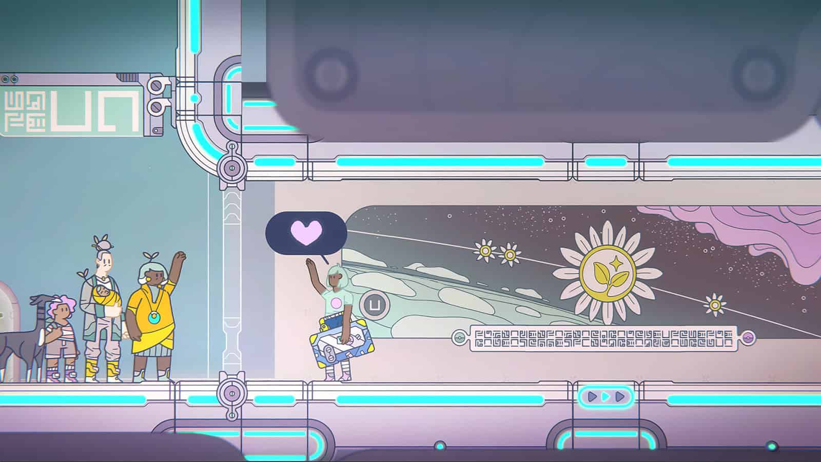 A screenshot showing the environment you can explore in Space Sprouts.