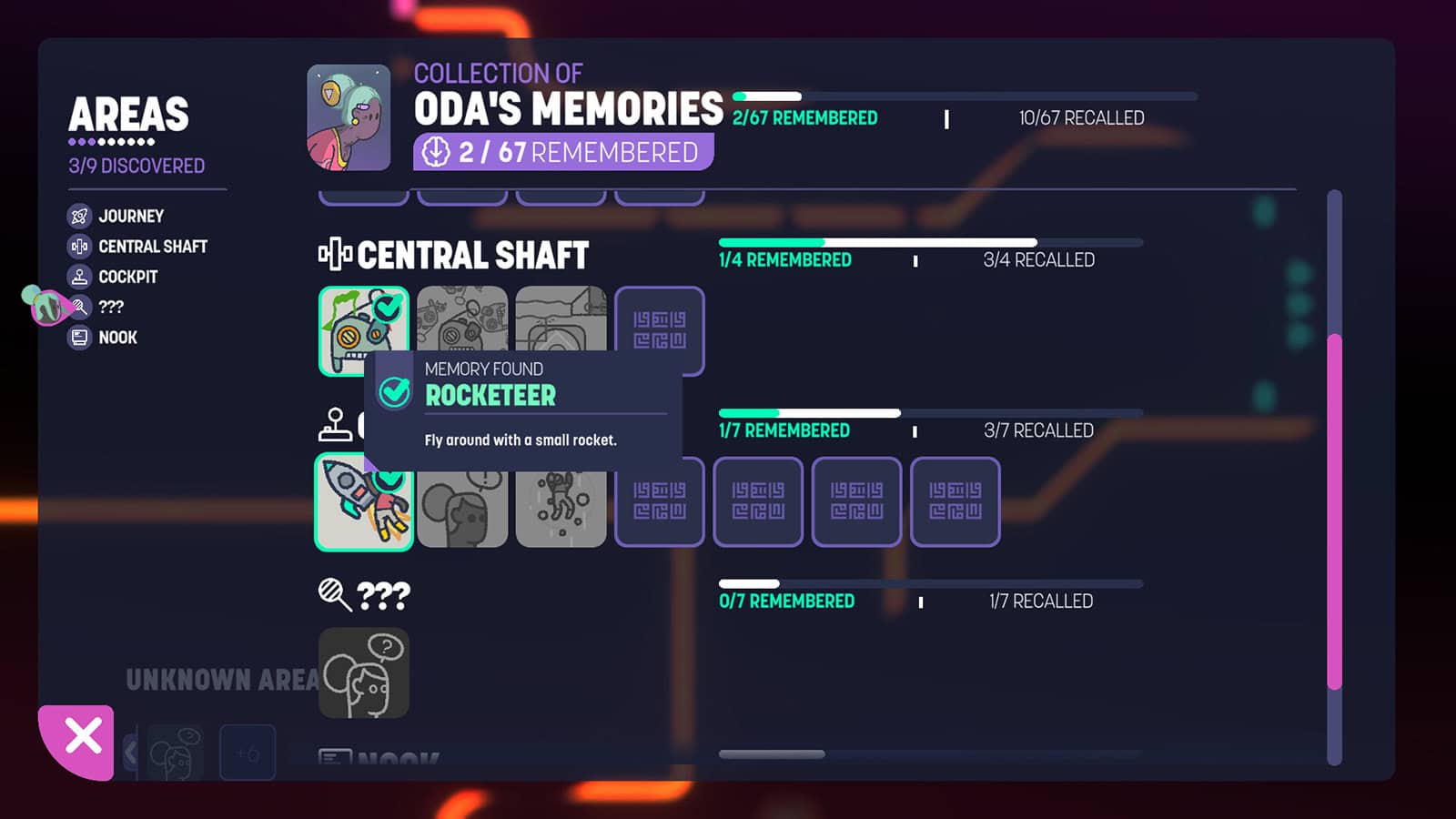 A screenshot showing the memory system in Space Sprouts.