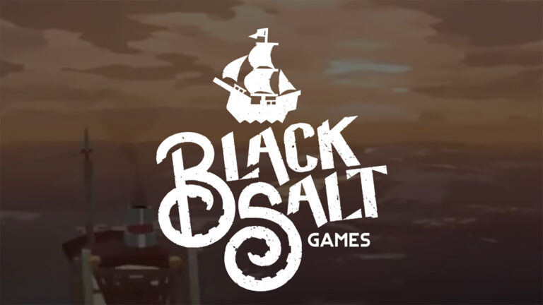 The logo for Dredge developer Black Salt Games against a screenshot of Dredge