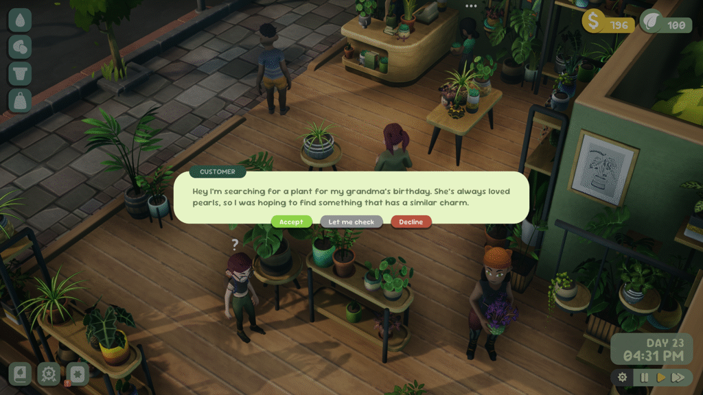 A screenshot from Leafy Corner, showing a customer request.