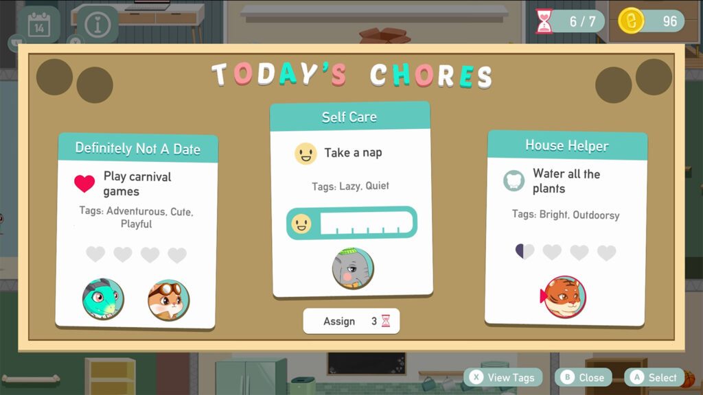 A screenshot from Love, Ghostie showing the chore board.