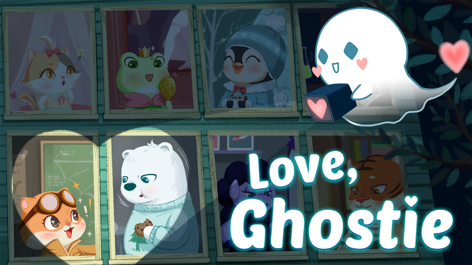 The official artwork for Love, Ghostie showing Ghostie and housemates like Ollin and more.