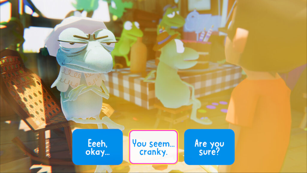 A screenshot from Sopa showing one of the many strange characters you'll encounter.