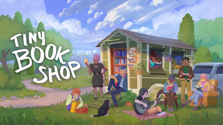 The official artwork for Tiny Bookshop showing it's several key characters.