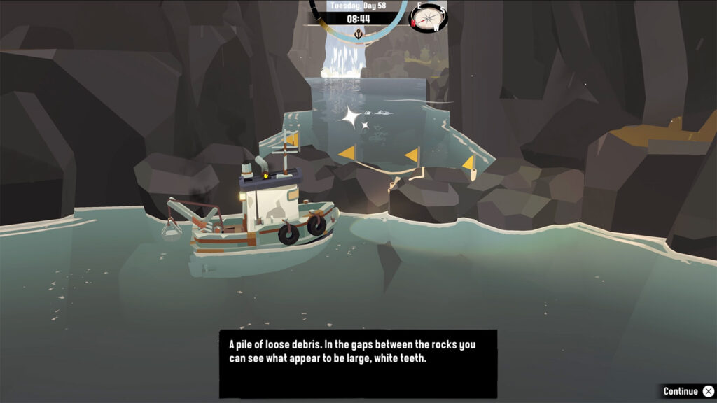 A screenshot from Dredge showing the debris you can destroy with explosives.