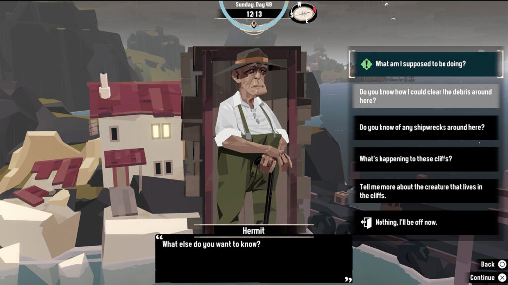 A screenshot from Dredge showing the Hermit.