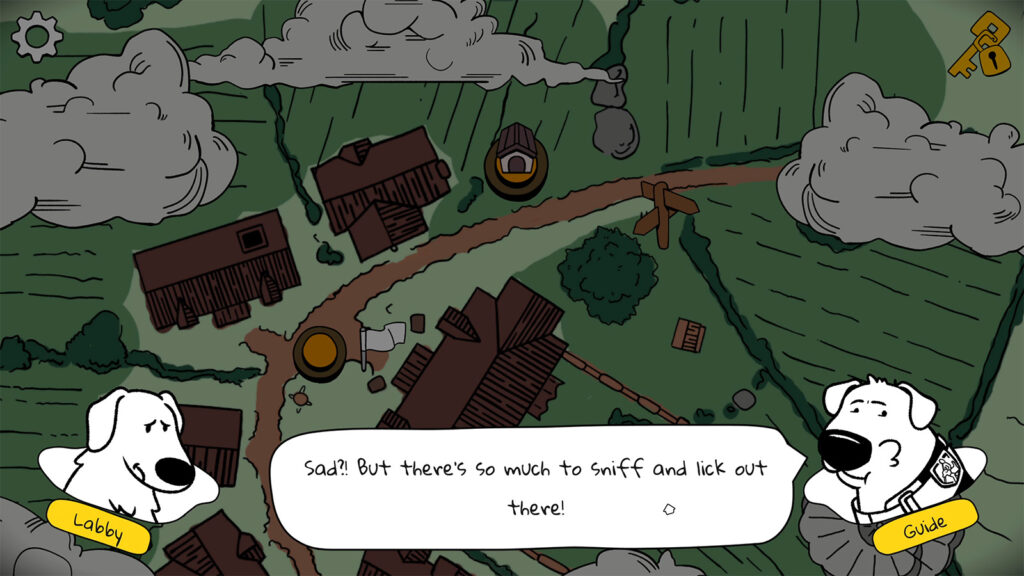 A screenshot from Hidden Dogs: In the Dog House showing Labby speaking to a friend.
