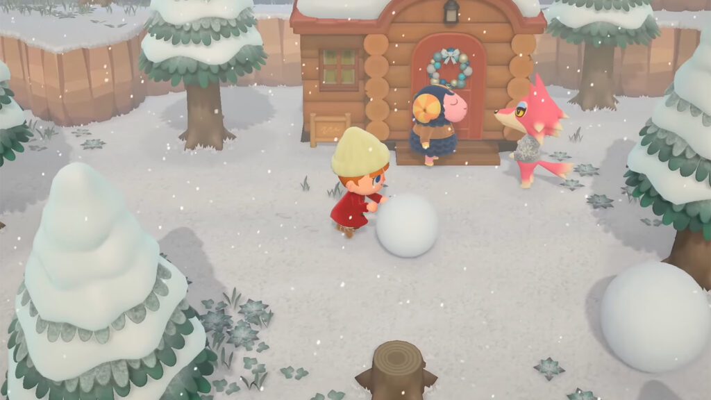 A screenshot from an Animal Crossing: New Horizons YouTube video showing the winter season.