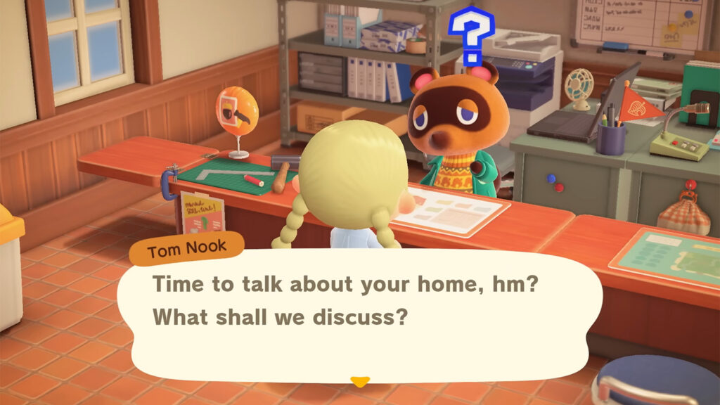 A screenshot from an Animal Crossing: New Horizons YouTube video showing Tom Nook speaking with the player character.
