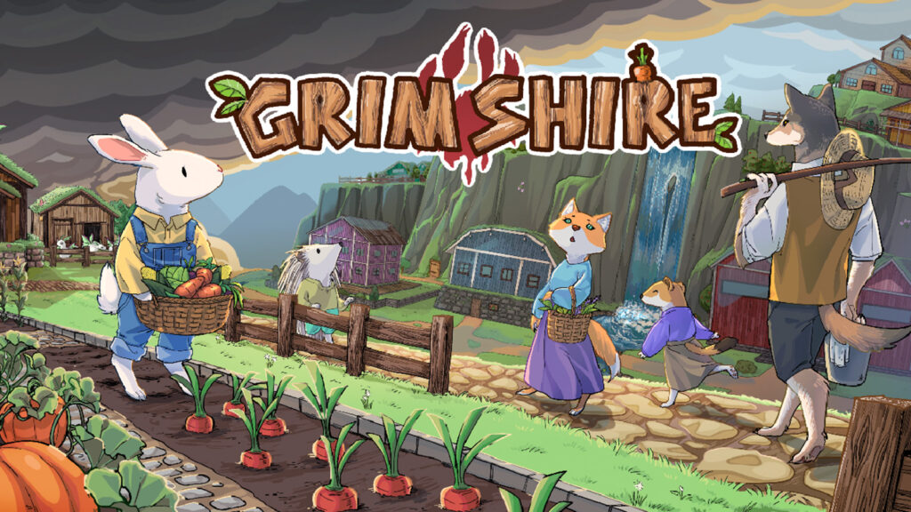 The official artwork for Grimshire, showing the game's characters.