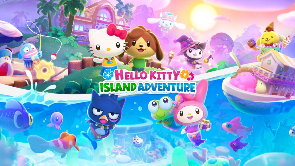The official artwork for Hello Kitty Island Adventure, showing Hello Kitty and other Sanrio friends.