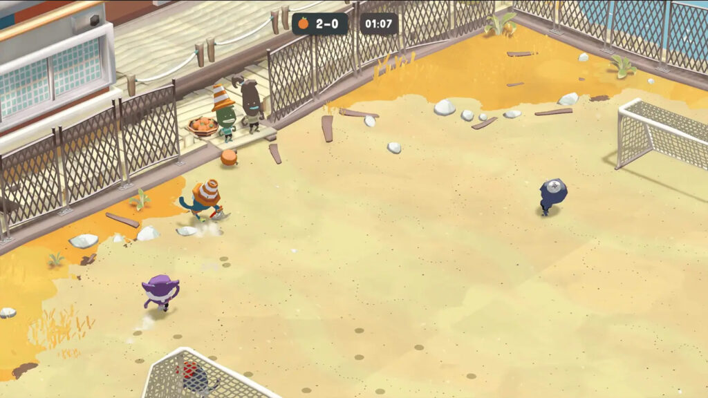 A screenshot of Tiny Terry's Turbo Trip showing Terry playing football with other kids.