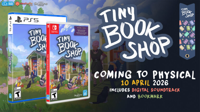 A packshot of the Tiny Bookshop Nintendo Switch and PS5 physical editions.