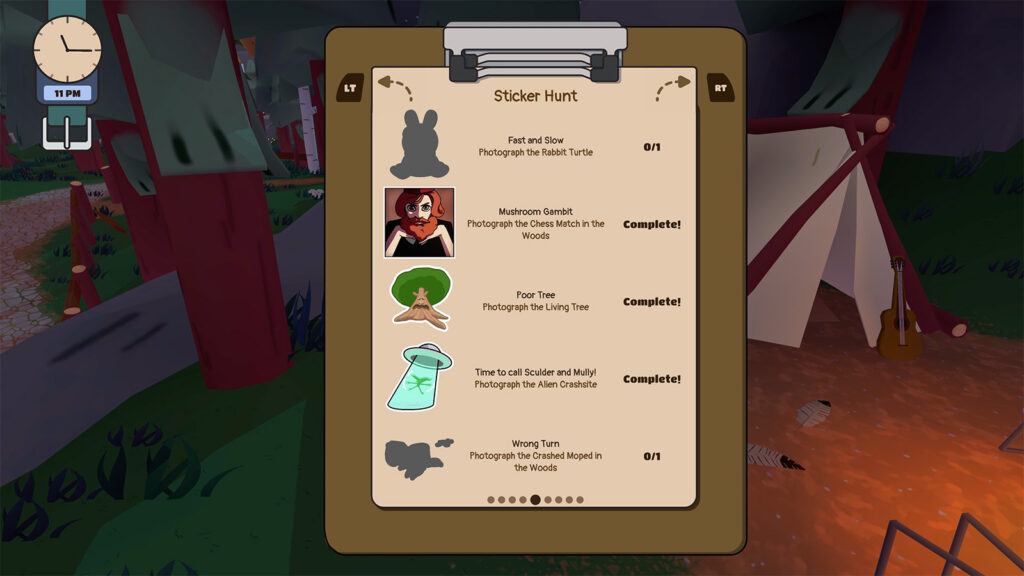 A screenshot from Nothing Strange Here, showing some of the collectible stickers you can find.